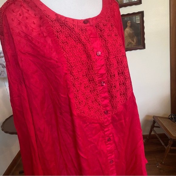 Catherines • Red Embroidered Button-Front Blouse • 4X • NWT - Picture 2 of 8